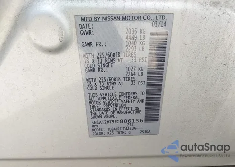 2014 Nissan Rogue S/Sl/Sv from USA, damaged, VIN 5N1AT2MT9EC806156